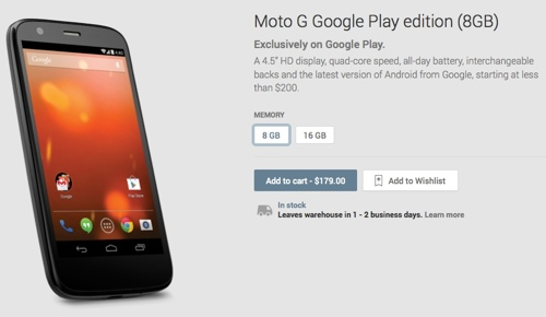 Мото G Google Play Edition со стандартной ОС Android 4.4 KitKat
